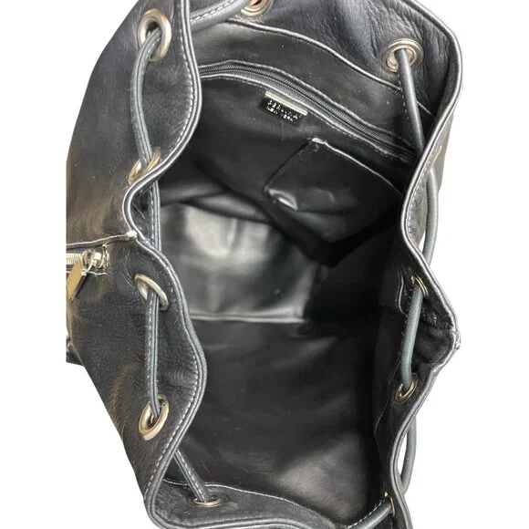 Perlina New York Black Soft Leather Backpack Multi-Pocket Adjustable-Strap - Picture 5 of 8